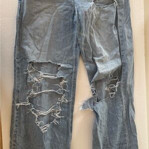 American Eagle Outfitters High Rise Ripped Jeans - Light Blue